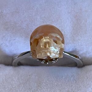 Hand Carved Skull Pearl Sterling Ring (5)